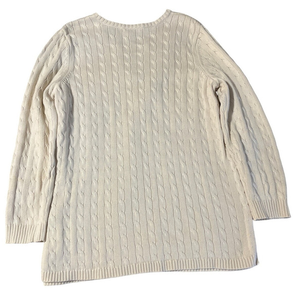 Lauren Ralph Lauren Ivory Cable Knit Pullover Sweater Size 2X Heavy V-Neck Prep - Picture 2 of 8